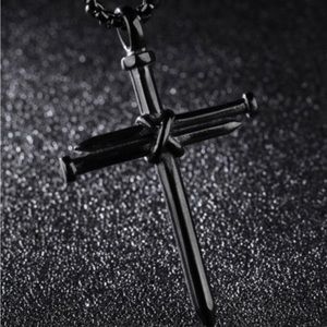 Mens Stainless Steel Nail and Rope Cross Pendant